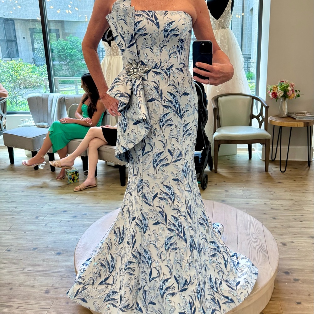 Elegant Blue and White Floral Gown